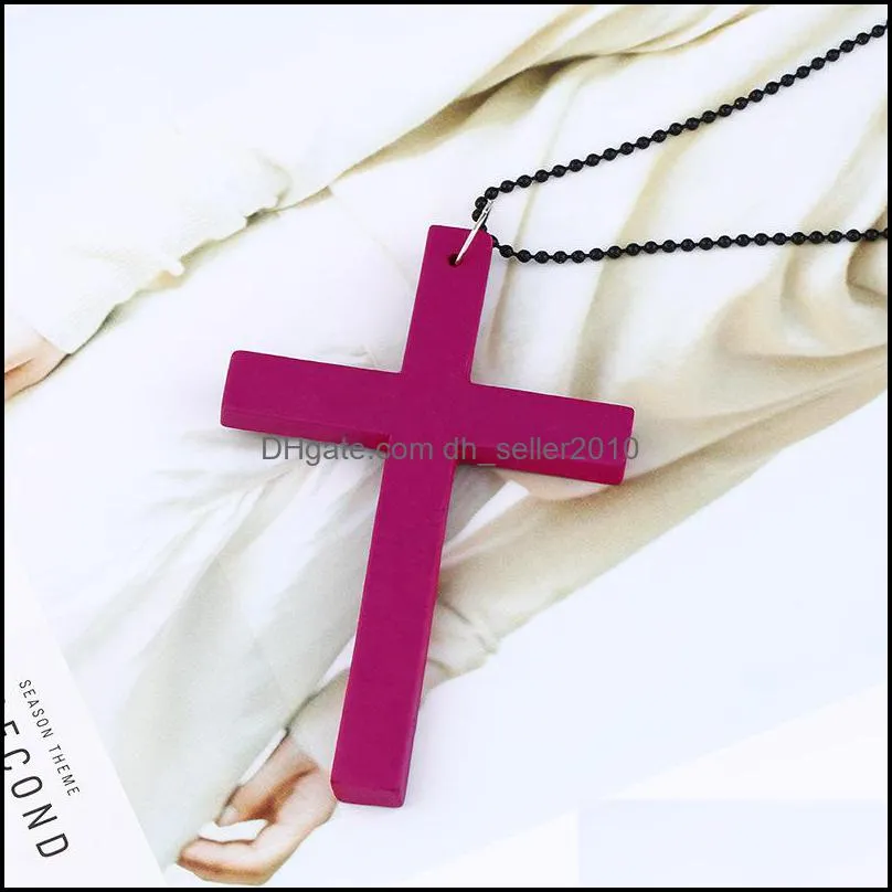 Cross Necklace Wooden Pendant Vintage Hip Hop Simple Sweater Beads Chain Charm Necklaces Statement Jewelry Accessories Christmas Gift 373