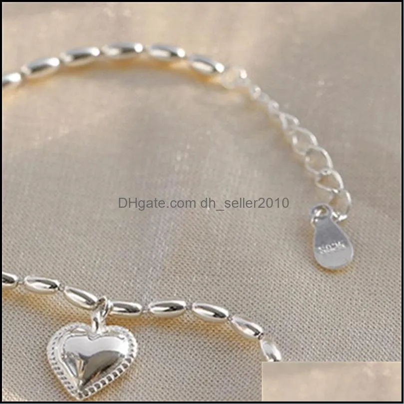 Silver Love Heart Bracelet Fashion Unique Rice Grains Chain Women`s Delicate Birthday Gift Friend Same Jewelry Charm Bracelets 3687 Q2