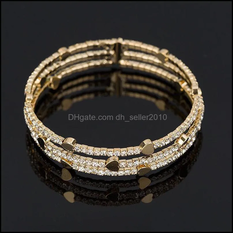 Fashion Elegant Women Bangle 3 row Wristband Bracelet Crystal Cuff Bling Lady Gift Bracelets Bangles