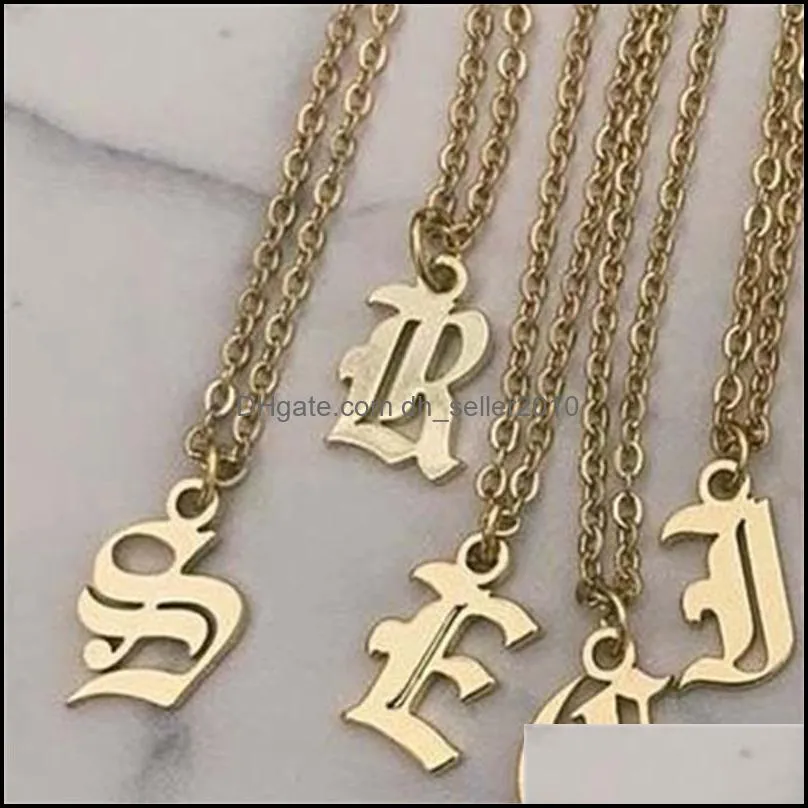 26 initial letter necklaces for women letter necklace Gold Chain stainless steel pendant old english font chains jewelry gift 3002 Q2