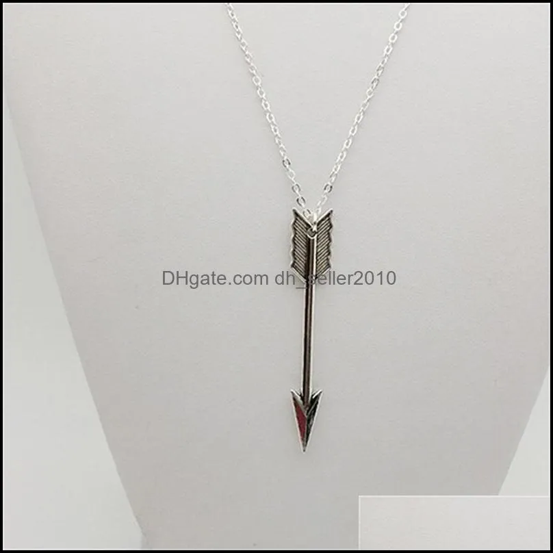 Arrow Charm Necklaces Gold Silver Color Alloy Pendants with 28 Inches Chain Women Necklaces Fashion Jewelry 1088 Q2