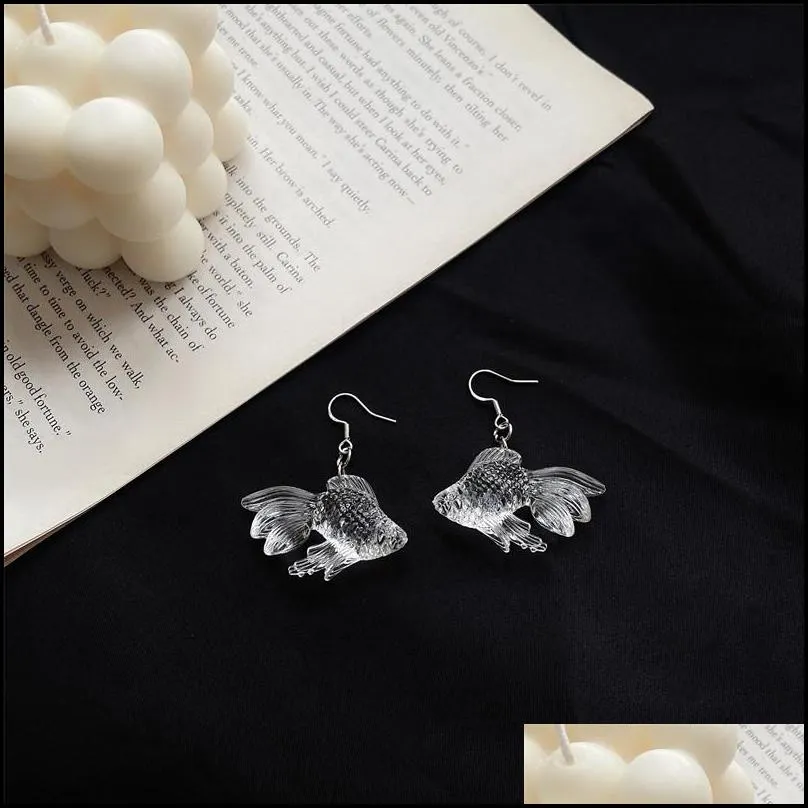 transparent mini lucky carp acrylic dangle earrings for women girl funny animal fish koi earrings fashion party jewelry 2022