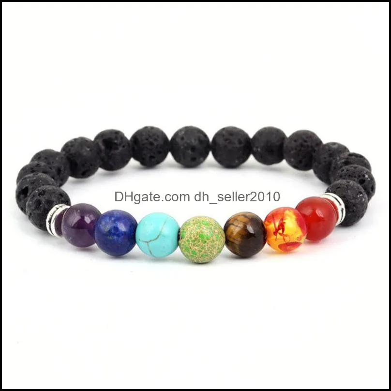 Natural Stone Bracelet Fashion Colorful Jewelry Men Women Turquoise Volcanic Rocks Chakras Bracelets Yoga Beads 5 45ly K2B