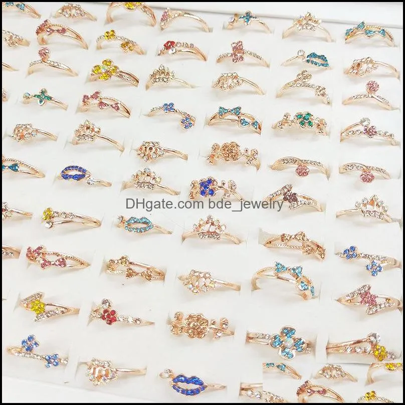 50pcs/lot fashion engagement wedding rings for women luxury female diamond ring mixed styles jewelry love gift 001