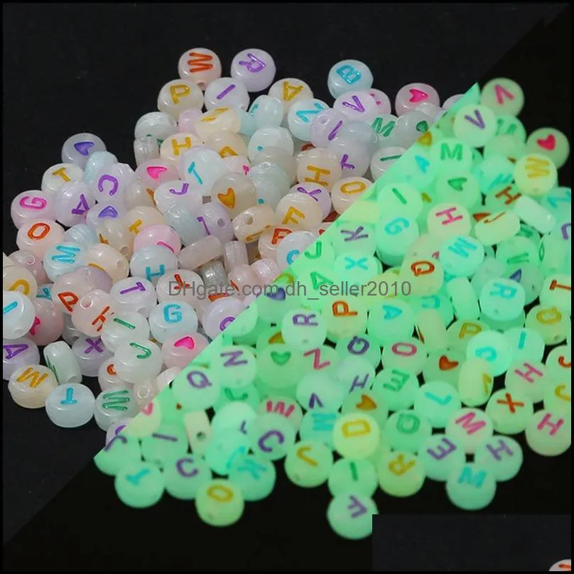 Round Loose Beads DIY Beaded Material Early Education Acrylic Heart Letters Luminous Flat Beads 46 D3
