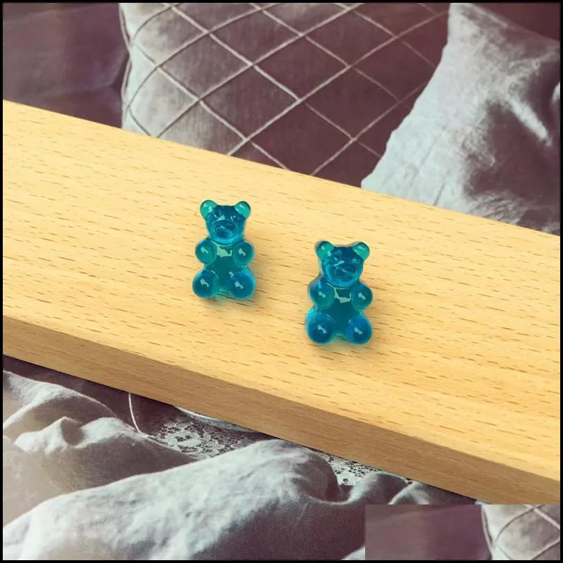 lovely handmade colorful ins style cartoon bear studs resin candy color animal stud earrings