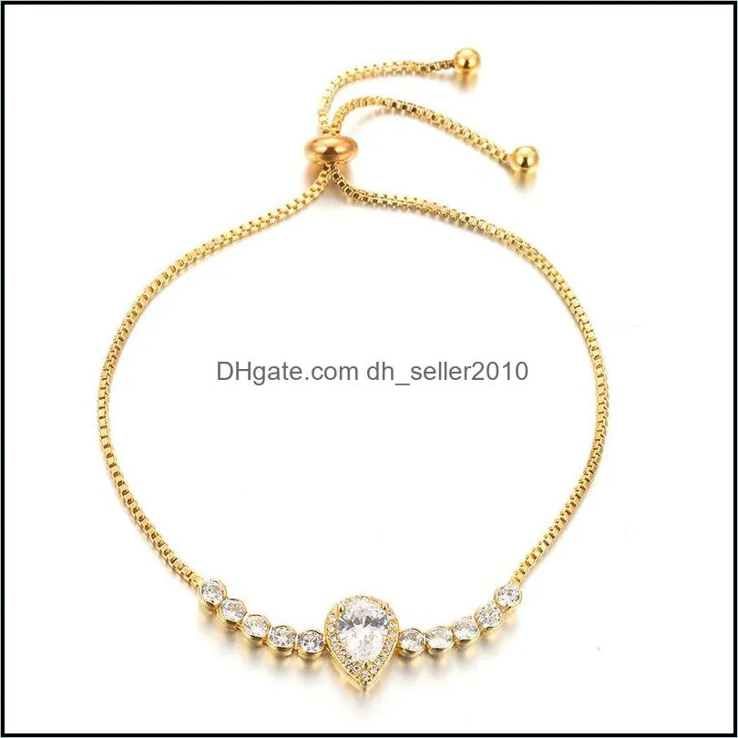 Luxury Female Crystal Water Drop Bracelet Charm Gold Silver Color Bracelets For Women Cute White Zircon Stone Chain C3
