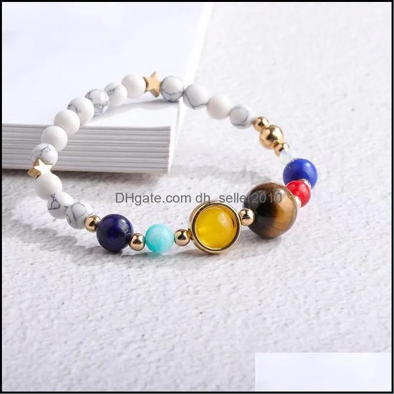 Natural Stone Chain Bracelet Solar System Planets Stars White Turquoise Fashion Hand String Jewelry Women Bracelets 3 4zn K2