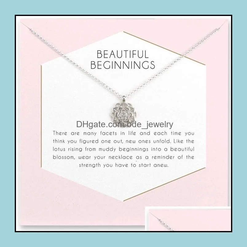 beautiful beginnings flower crystal pendant necklace for women charm jewelry gold silver color wish card necklace choker gifts