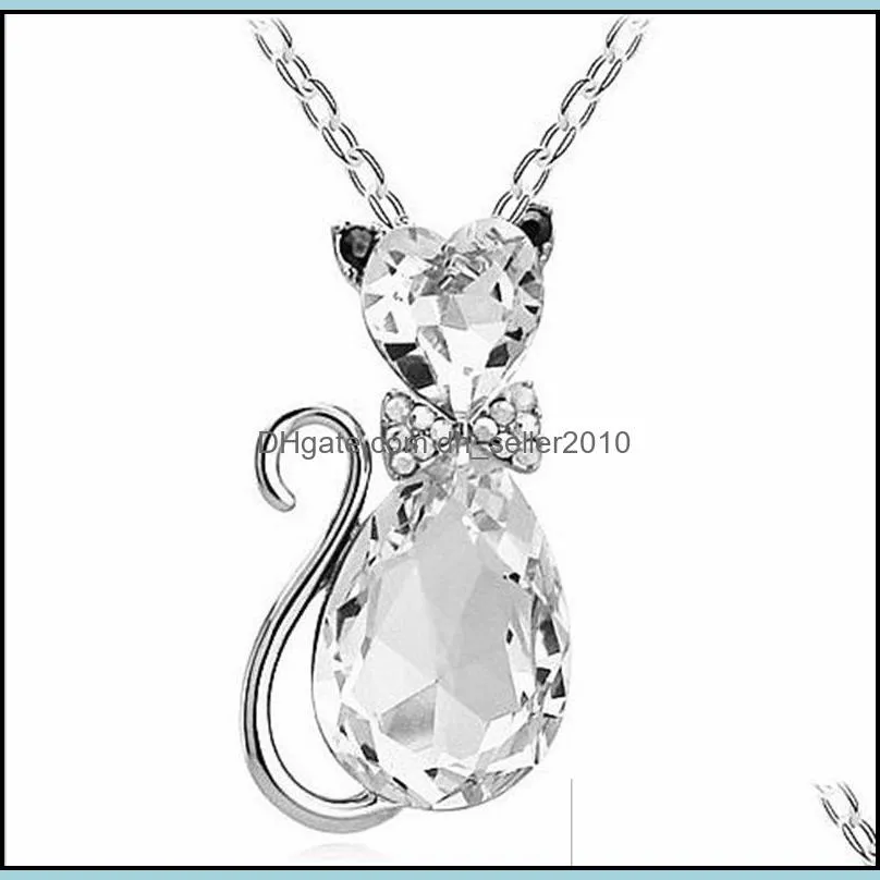 Pretty Crystal Cat Necklace Women Clavicle Pendant Chain Austrian Crystal Necklaces 135 M2