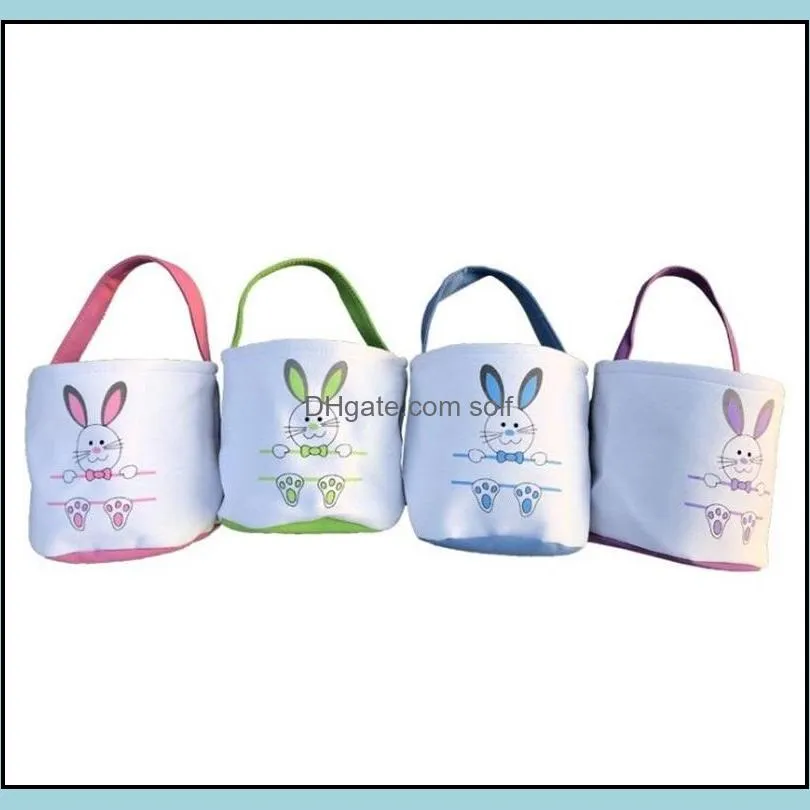 Lovely Canvas Bucket Bag DIY Handmade Rabbit Pattern Easter Gift Candy Hand Basket Multicolor Holiday Supplies 12jz J2