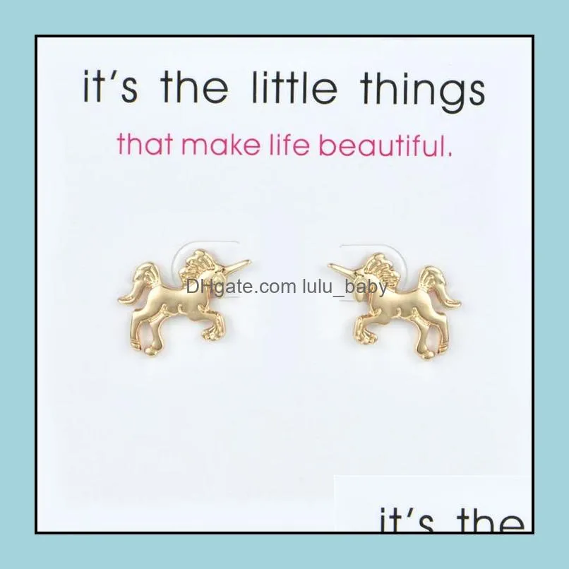 cute earrings alloy exquisite gold silver colors stud earrings women`s pegasus charming card jewelry gifts for girls