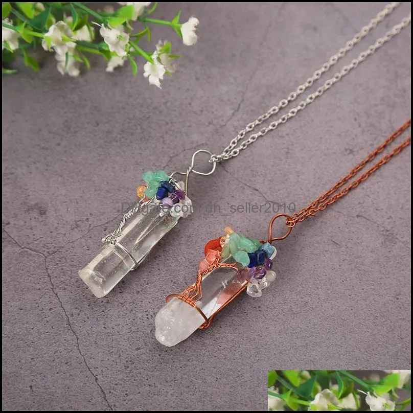 explosion creative original stone Pendant Necklaces crystal column hand-wrapped over the crimp life tree seven pulp necklace Pendant 1610