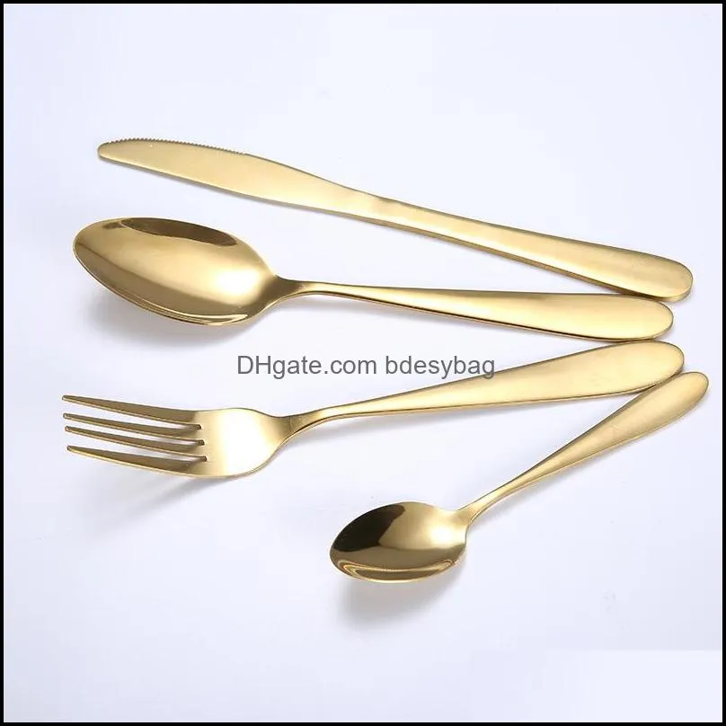 gold cutlery knife flatware set stainless steel tableware western dinnerware fork spoon steak travel 4pcs/set