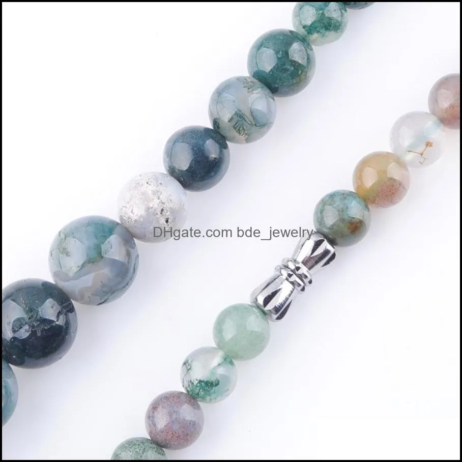 fashion jewelry algae agate gem stone necklace round 6-14mm graduated beads women 17.5 inches bf301