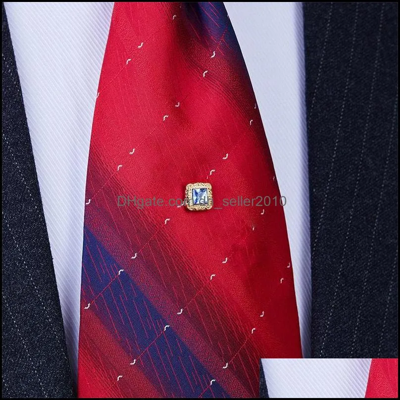 Pins Brooches Square Crystal Tie Tack For Men`s Shirt Jewelry Fashion Pin Gift Men 2723 T2