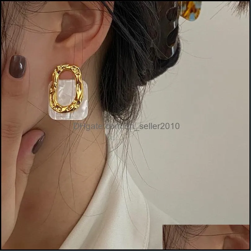 Korea Acrylic Resin Geometric Square Hanging Stud Earrings New Fashion Hollow Metal Trendy Earrings Jewelry Gift 81 D3