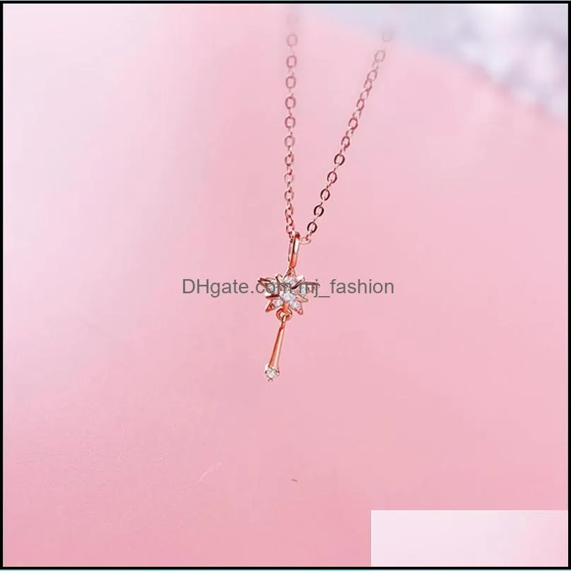 zircon magic wand pendant chain necklace rose gold cute girlynecklaces 925 sterling silver jewelry gift for women anniversary party