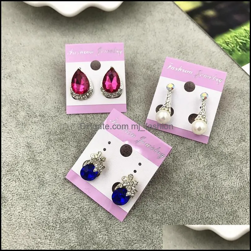 mixed batch 50pcs / lot crystal bow earrings stud accessories ground stall supply women`s jewelry yao