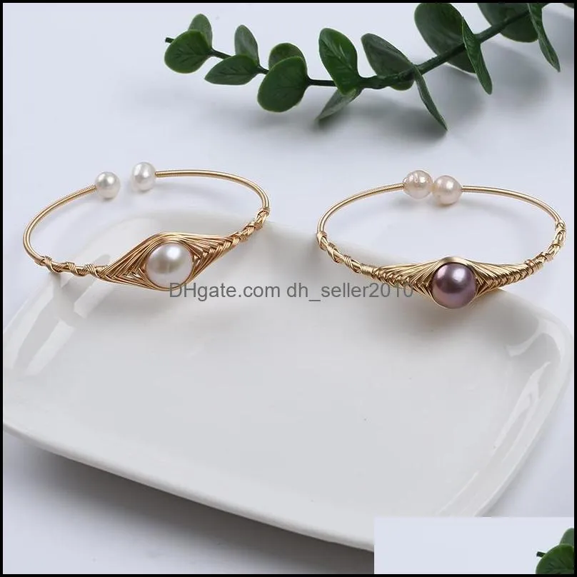 Freshwater Pearl Bead Wire Wrapped Adjustable Cuff Opening Bangle Bracelet For Women jewelry 2750 T2