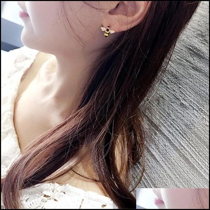 drop of oil crystal yellow bee tassels dangle earrings for women 6cm long chain cute enamel animal jewelry lovely studs