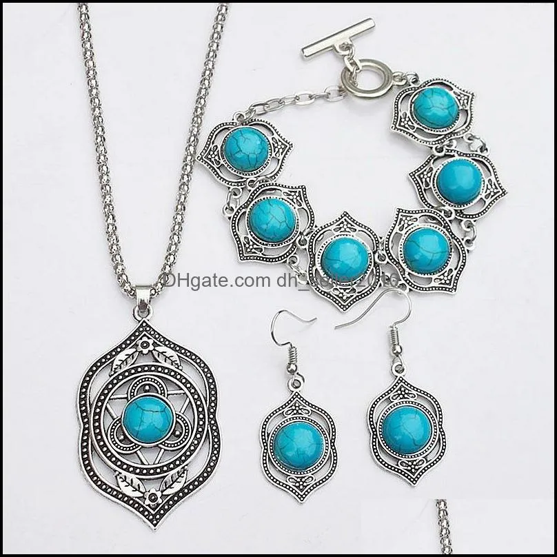 Earrings & Necklace Jewelry Sets Natural Blue Turquoises Bracelet Earring Necklace Set For Women 2479 T2