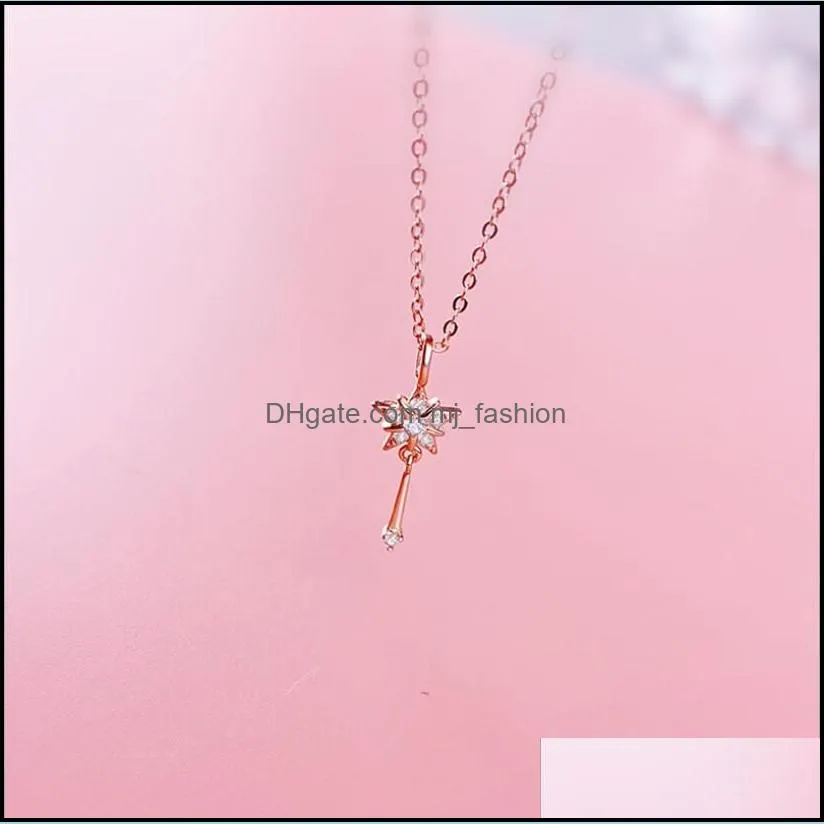 zircon magic wand pendant chain necklace rose gold cute girlynecklaces 925 sterling silver jewelry gift for women anniversary party