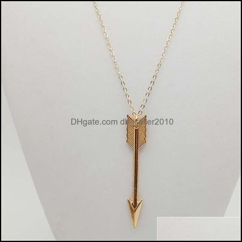 Arrow Charm Necklaces Gold Silver Color Alloy Pendants with 28 Inches Chain Women Necklaces Fashion Jewelry 1088 Q2