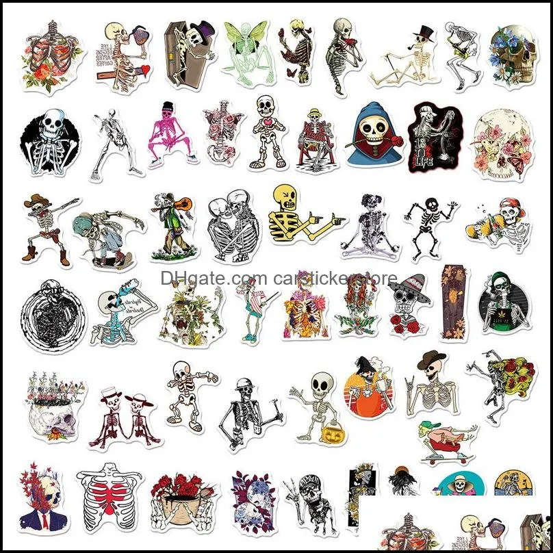 50pcs scary personalized skull stickers pack for diy laptop skateboard motorcycle decals