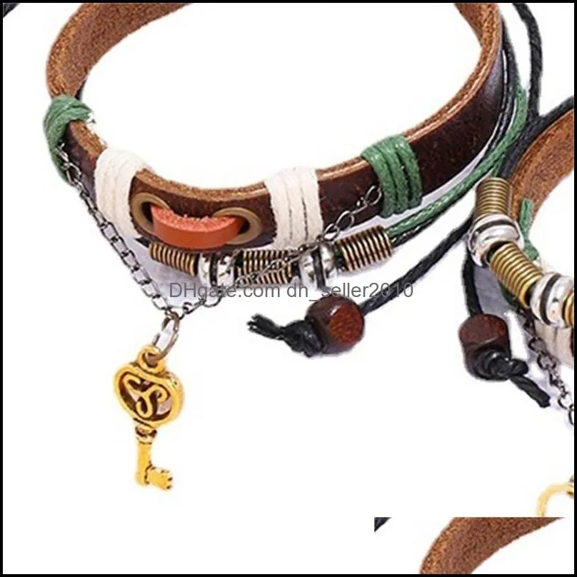 2Pcs/set Cowhide Weave Multi Layer Bracelet Retro Men And Women Lovers Beaded Bracelets Fashion Jewelry Simplicity 8 5ht Q2