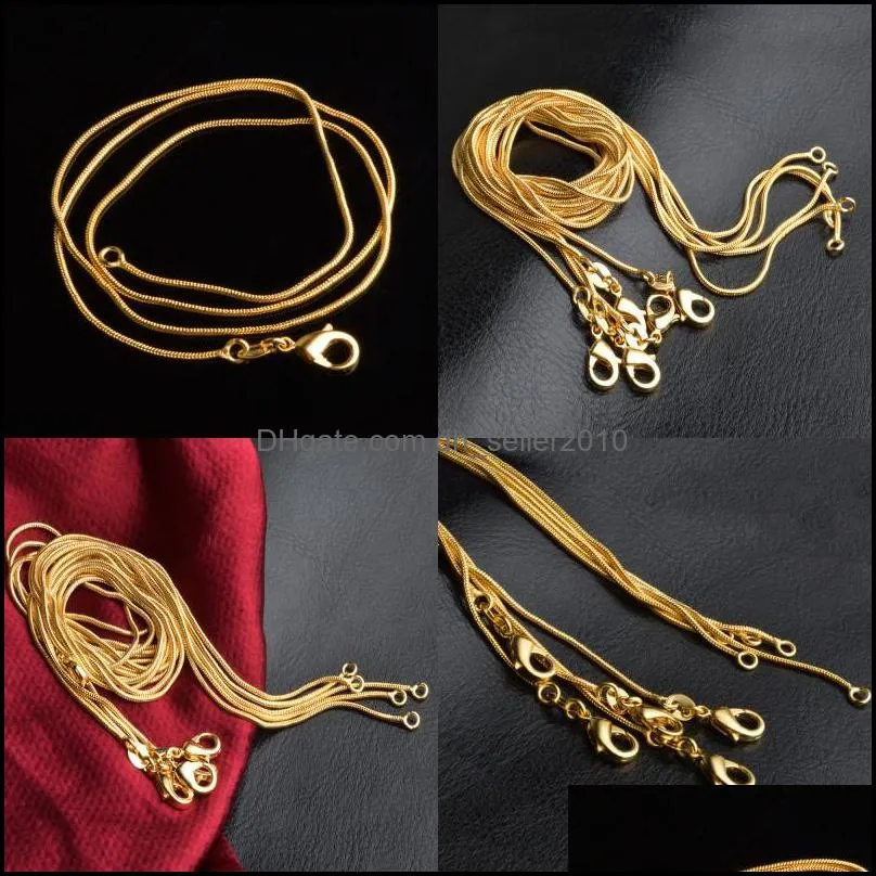 1MM 18K Gold Plated Snake Chains 16-30 Inch Golden smooth Lobster clasp necklace For women&Ladies Fashion Jewelry In Bulk 287 G2