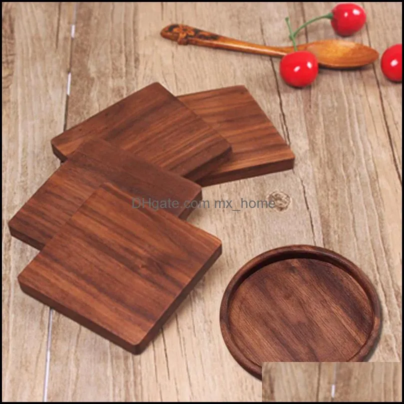 Tea Coffee Cup Pad Placemats Decor Walnut Wood Coasters Durable Heat Resistant Square Round Drink Mat 1 Pcs Bowl