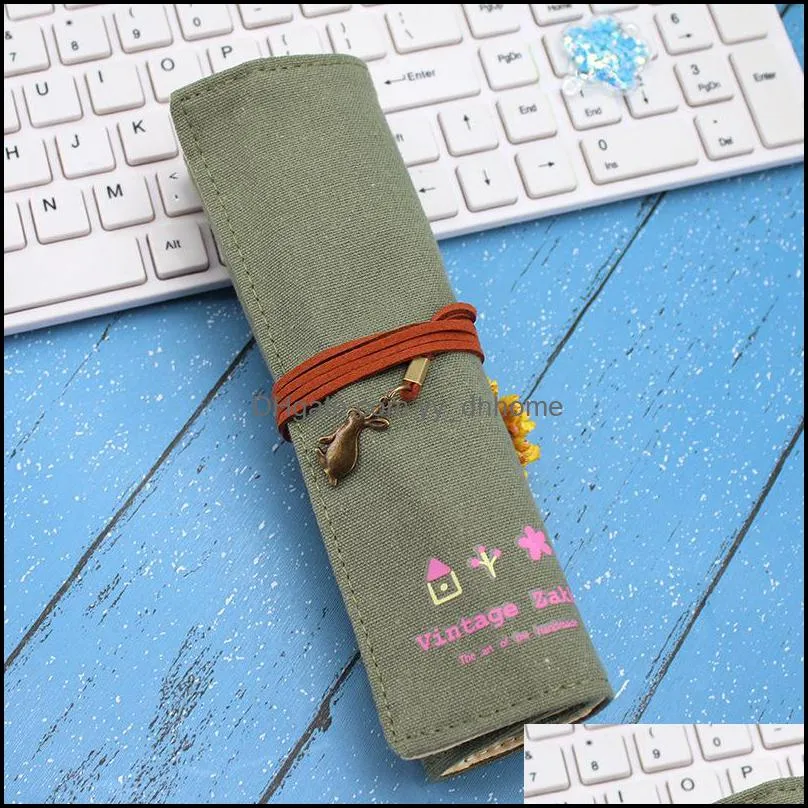 Korean small  cotton and linen retro roll creative student canvas stationery bag pen curtain