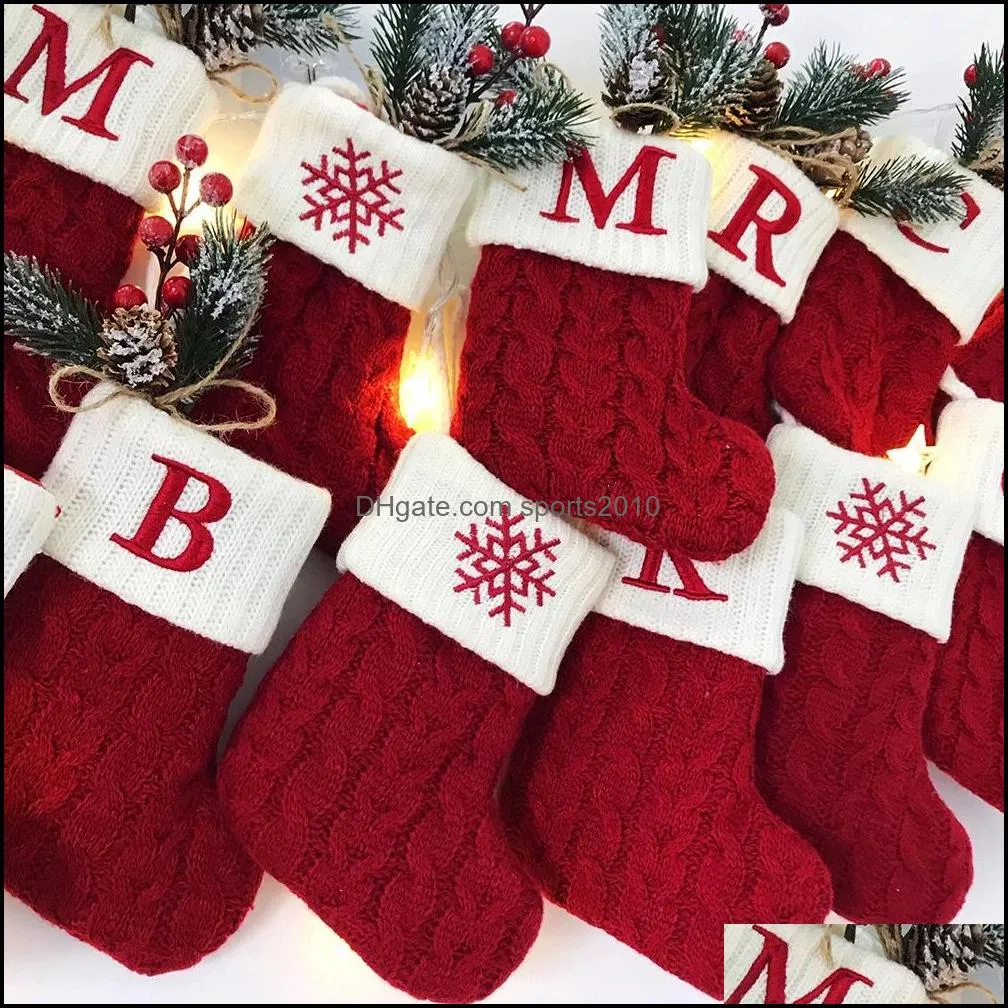Merry Christmas Socks Red Snowflake Alphabet Letters Christmas Stocking Tree Pendant Decorations for Home Xmas Gift