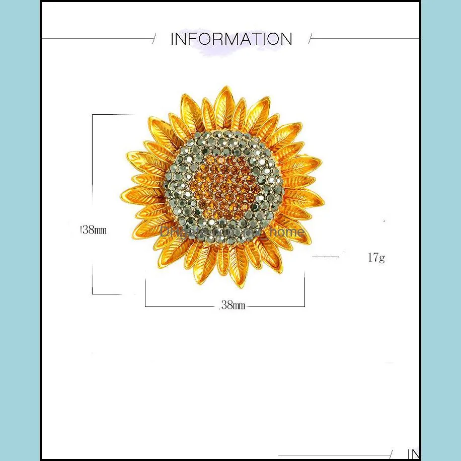 sunflower brooch with diamonds botanical flowers corsage fashion alloy high-end jewelry