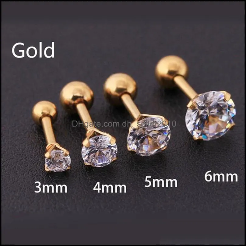 1pc 2 Colors Punk Stud Earrings Medical Stainless Titanium Steel Needle Zircon Crystal Ear studs For Men Women Party