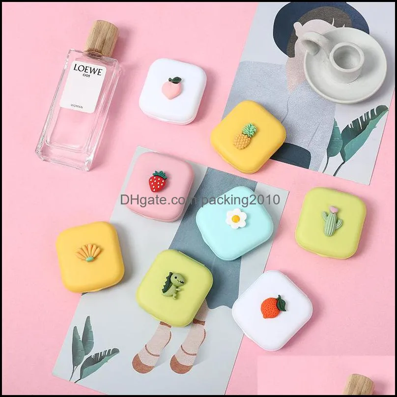 Mini Contact Lens Case Pocket Portable Easy Carry Make Up Beauty Pupil Storage Lenses Box Mirror Container Travel Kit Cute Style