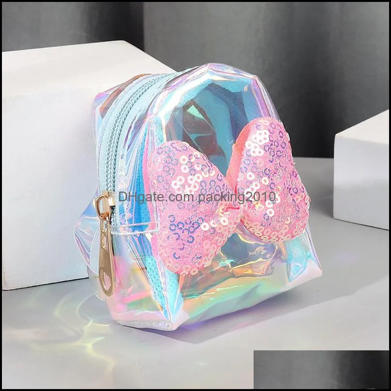 New laser bow pvc transparent coin purse creative headphone bag key chain lipstick bag