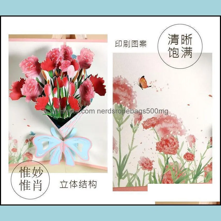 Creative three-dimensional greeting card wholesale 3D msee pic`s day cards blessing 38 women`s day card handmade carnation