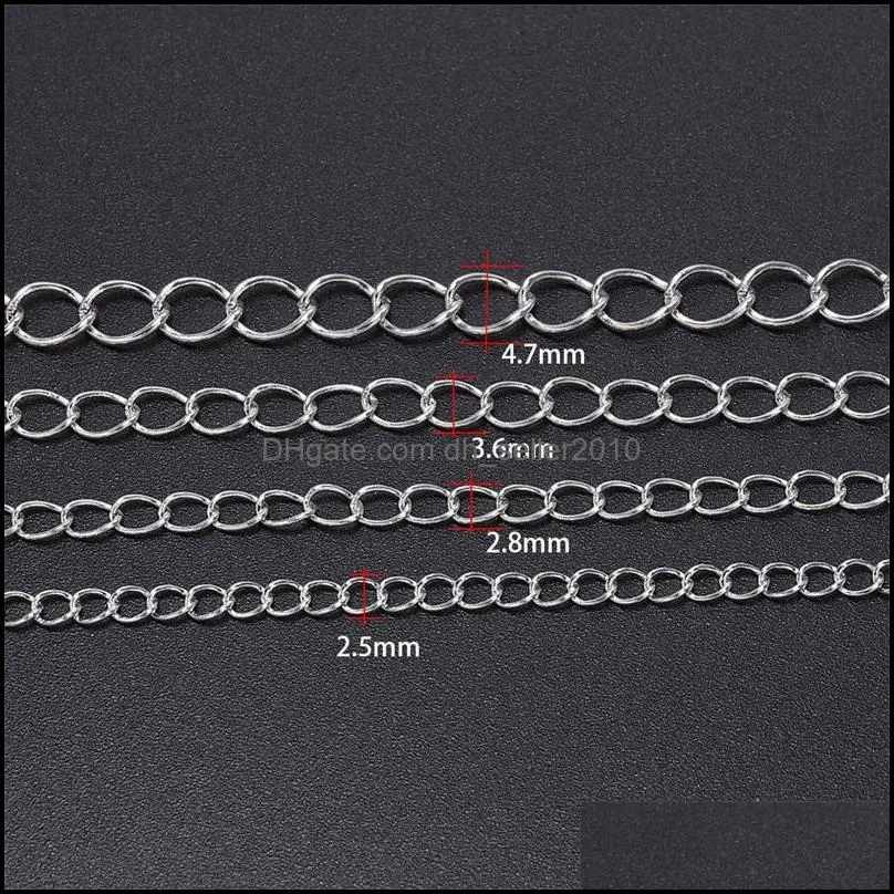 5m/lot 2.5 2.8 3.6 4.8 mm Long Open Link Ring Extended Extension Necklace Chains Tail Extender Chain For Jewelry Making Supplies 796