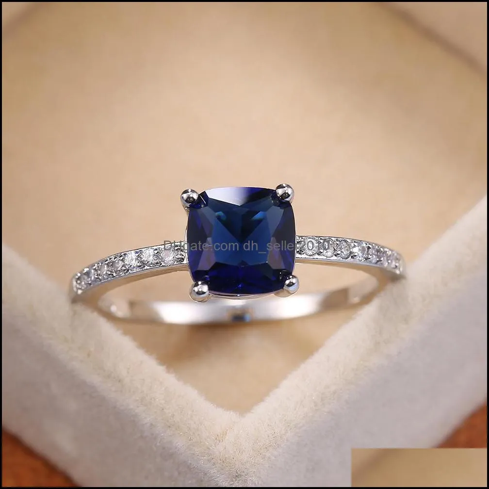 Blue gemstone Series Women Diamond Rings Simple Minimalist Pinky Accessories Ring Band Elegant Engagement Jewelry Rings 92 D3