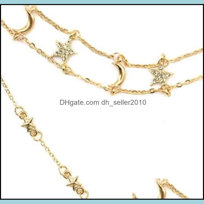 Female Necklace Fashion Jewelry Personality Full Drill Multilayer Star Crescent Moon Inlay Diamonds Clavicle Chain Necklaces