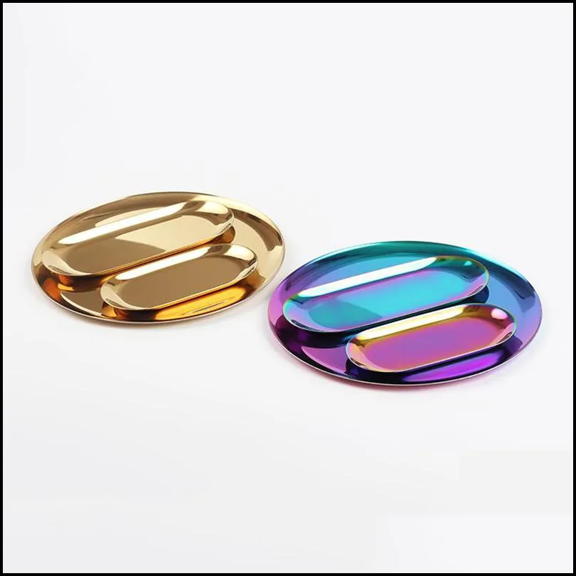 chic metal dessert tray plate kitchen tool storage colored stainless steel oval towel dinner plates home decoration