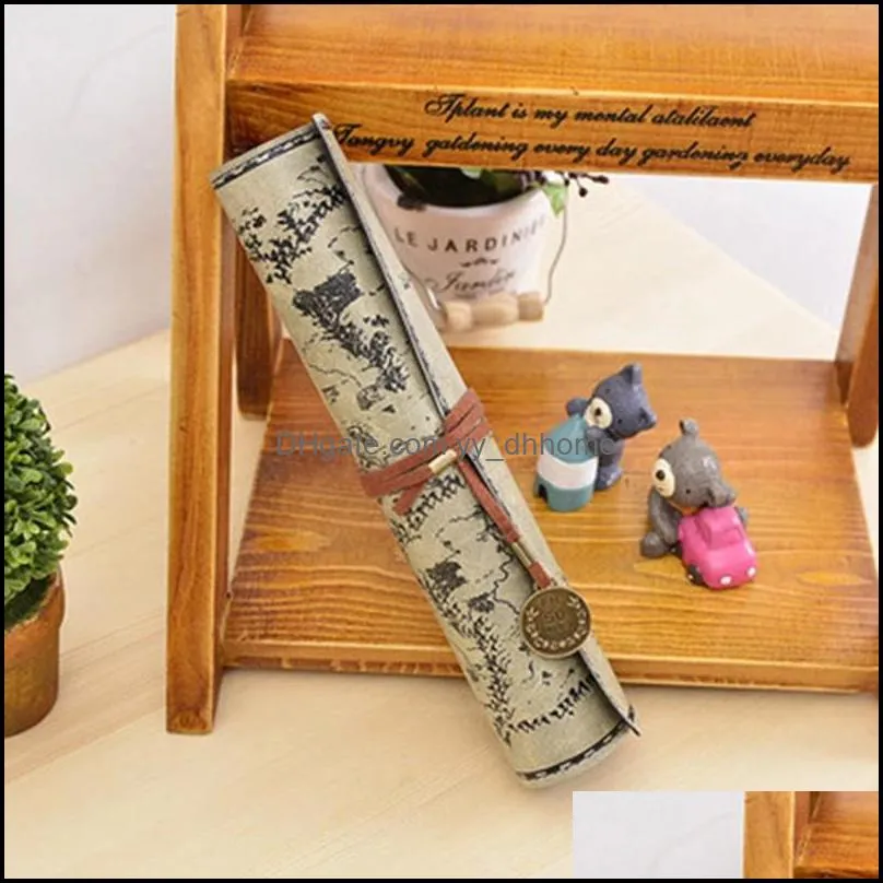 Treasure Map Leather PU Retro Pencil bag Cosmetic Roll Pen For Student Gifts Stationery Brush Makeup Supplies