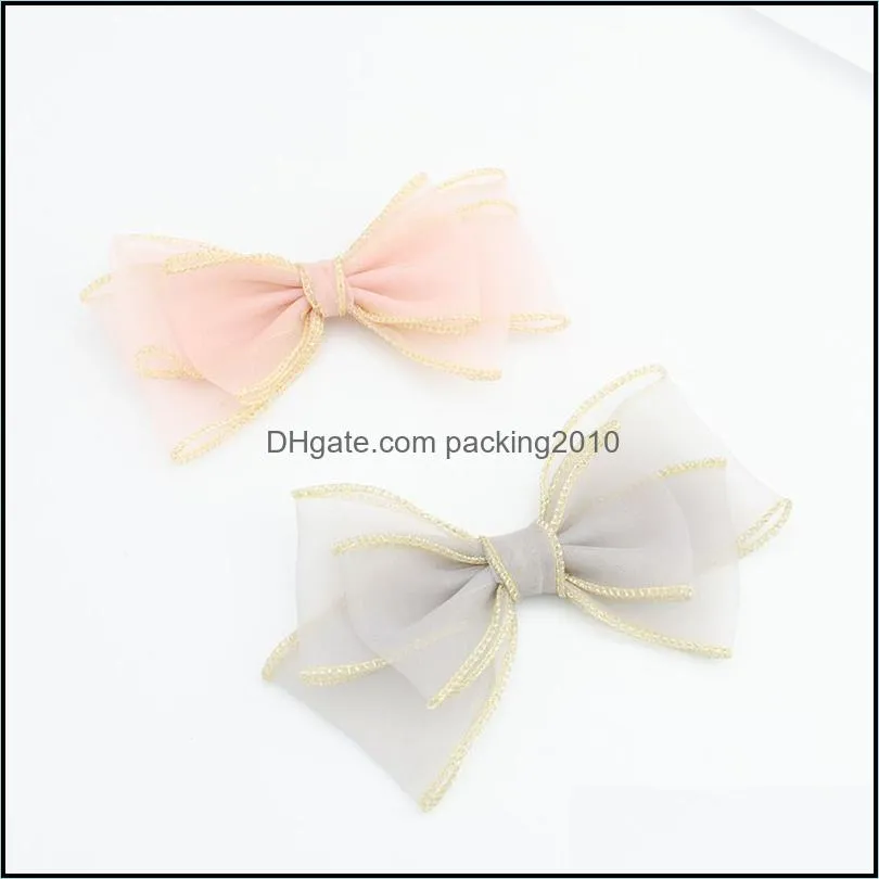 new mesh solid color bow hairpin all-match double-layer candy color fairy fashion side clip