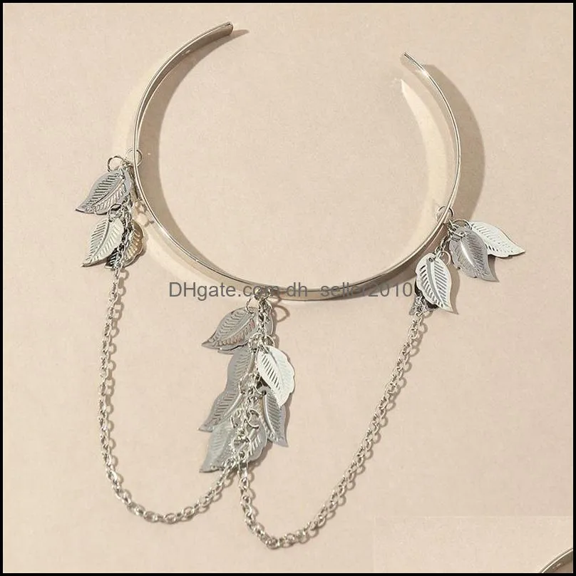 Bohemian Leaf Charm Upper Arm Charm Bracelet Metal Leaves Tassel Pendants Arm Cuff Bangle Bracelets for Women Fashion Jewelry 142 D3