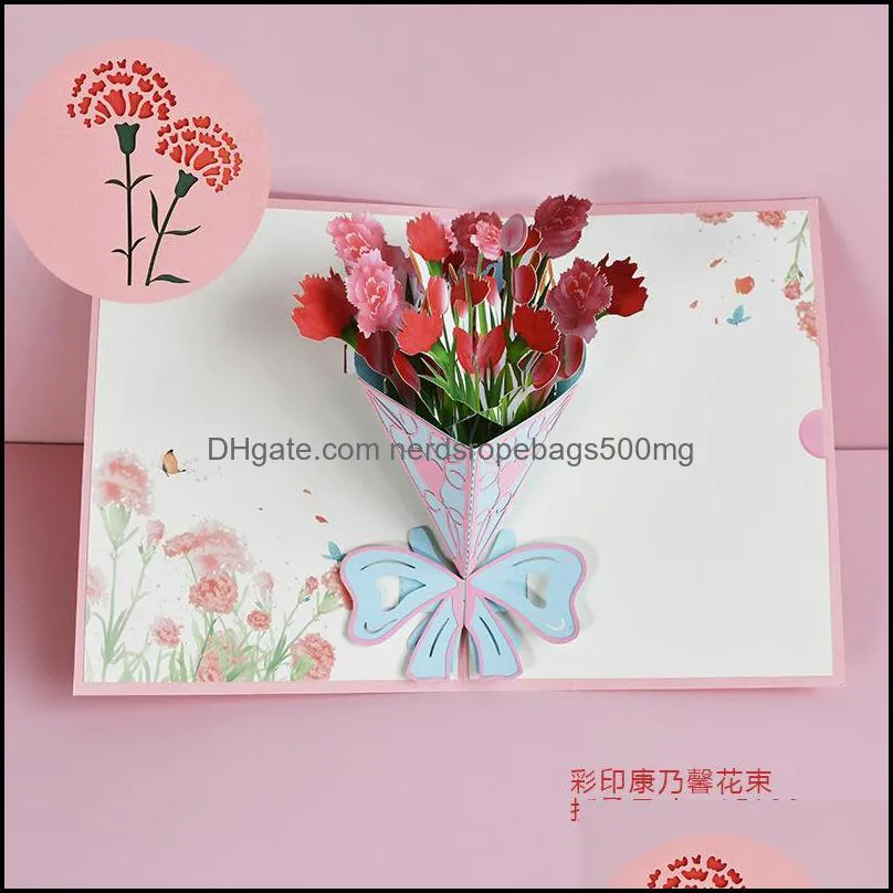 Creative three-dimensional greeting card wholesale 3D msee pic`s day cards blessing 38 women`s day card handmade carnation