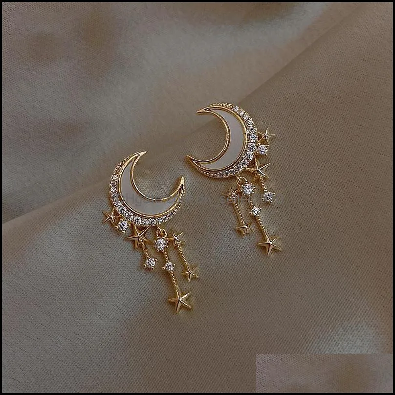 Trendy Moon Studs Dangle Earrings For Women Temperament Pearl Cherry Cat Rhinestone Stud Earring Girl Party Jewelry Gift