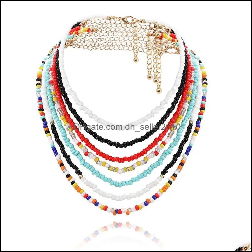 7pcs/set Colorful Resin Seed Beads Necklaces Clavicle Bead Choker Collar Women Girl Fashion Beach Party Necklace Statement Jewelry 352