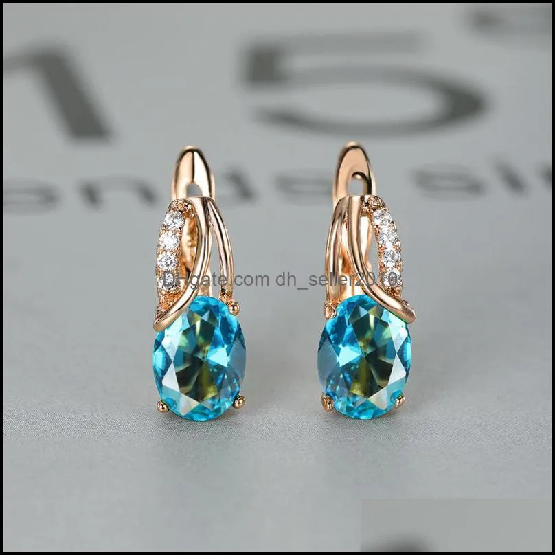 Aqua Blue Oval Zircon Dangle Earrings Multicolor Crystal Hoop Earrings Rose Gold Color Engagement Earrings For Women Boho Jewelry 94